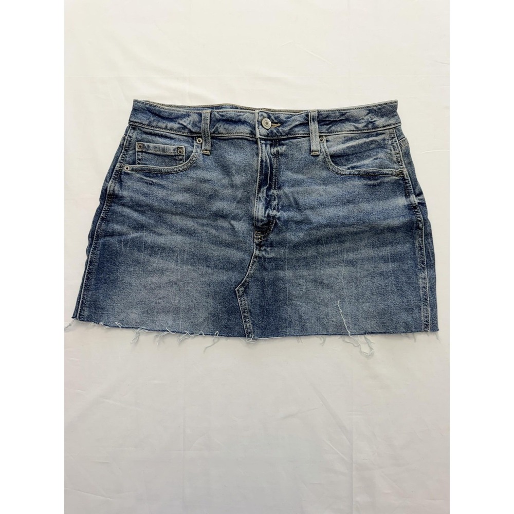SO Skirt Juniors 13 Blue Denim Mini Raw Hem Stretch Pockets Button‎ Zip Casual